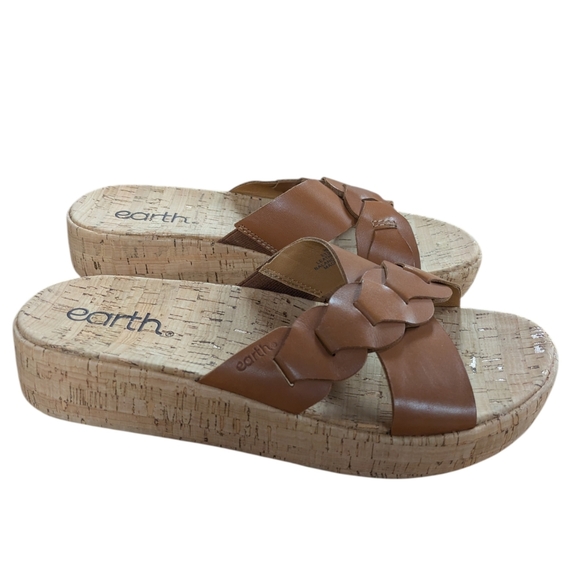Earth Scotti Platform Leather Dark Natural Slide Sandal Size 8.5 - Picture 2 of 13
